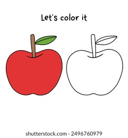Trace and color apple. Red apple coloring pages. Coloring page apple to be colored the coloring book for kids. Educational worksheet. Apple tracing worksheet. Kindergarten and preschool activity. 