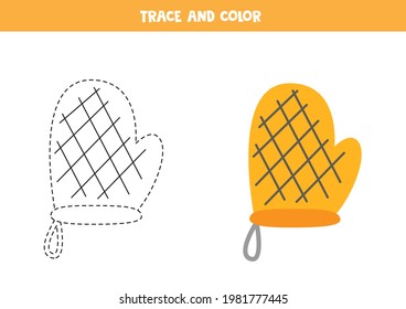 Trace and color baking glove. Educational game for kids. Writing and coloring practice.
