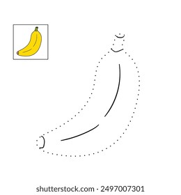 Trace and color banana. Coloring page banana to be colored the coloring book for kids. Educational worksheet. Banana tracing worksheet. Kindergarten and preschool activity. Banana coloring pages. 