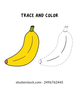 Trace and color banana. Banana coloring pages. Coloring page banana to be colored the coloring book for kids. Educational worksheet. Banana tracing worksheet. Kindergarten and preschool activity. 