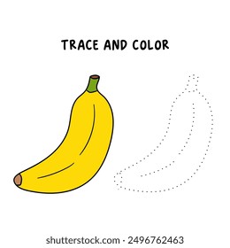 Trace and color banana. Banana coloring pages. Coloring page banana to be colored the coloring book for kids. Educational worksheet. Banana tracing worksheet. Kindergarten and preschool activity. 