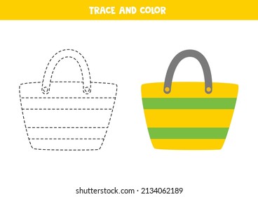 Trace and color beach bag. Worksheet for children.