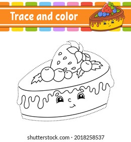 Trace and color. Birthday theme. Coloring page for kids. Handwriting practice. Education developing worksheet. Activity page. Game for toddlers. Isolated vector illustration. Cartoon style.