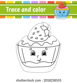 Trace and color. Birthday theme. Coloring page for kids. Handwriting practice. Education developing worksheet. Activity page. Game for toddlers. Isolated vector illustration. Cartoon style.