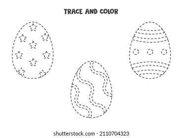 Rastreo y color de huevos de Pascua negros y blancos. Juego educativo para los niños. 