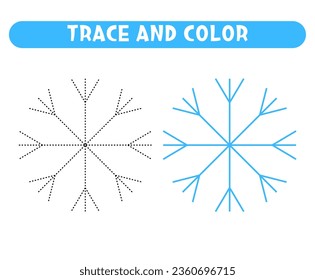 Trace and color blue snowflake Educational game Worksheet for kids
