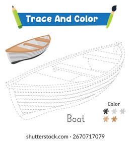 Trace And Color Boat Hand Practice. Vector illustration