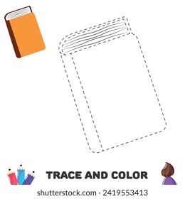Trace and color book. Handwriting practice for kids.  Educational sheet with game. Vector illustration
