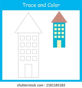 Trace Color Building Kindergarten Tracing Activity Stock Vector ...