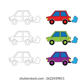 Trace and Color the Car Coloring Page for Children. Educational game for a preschooler child vector