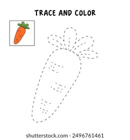 Trace and color carrot. Carrot coloring pages. Coloring page carrot to be colored the coloring book for kids. Educational worksheet. Carrot tracing worksheet. Kindergarten and preschool activity. 