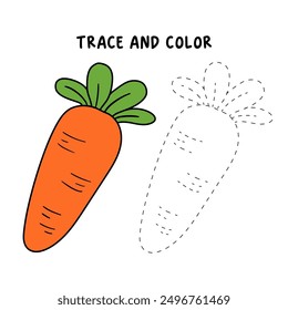 Trace and color carrot. Carrot coloring pages. Coloring page carrot to be colored the coloring book for kids. Educational worksheet. Carrot tracing worksheet. Kindergarten and preschool activity. 
