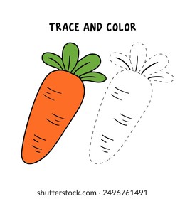 Trace and color carrot. Carrot coloring pages. Coloring page carrot to be colored the coloring book for kids. Educational worksheet. Carrot tracing worksheet. Kindergarten and preschool activity. 