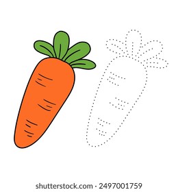 Trace and color carrot. Carrot coloring pages. Coloring page carrot to be colored the coloring book for kids. Educational worksheet. Carrot tracing worksheet. Kindergarten and preschool activity. 
