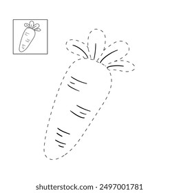 Trace and color carrot. Carrot coloring pages. Coloring page carrot to be colored the coloring book for kids. Educational worksheet. Carrot tracing worksheet. Kindergarten and preschool activity. 