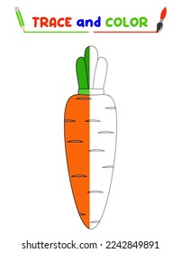 Trace and color the carrot. A training sheet for preschool children.Educational tasks for kids. Carrot  Coloring Book