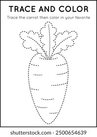 Trace and color carrot. Worksheet  tracing line for kids