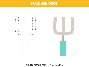 Trace And Color Cartoon Hand Fork. Worksheet For Children.