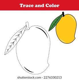 Trace und Farbe Cartoon Mango. Arbeitsblatt für Kinder.