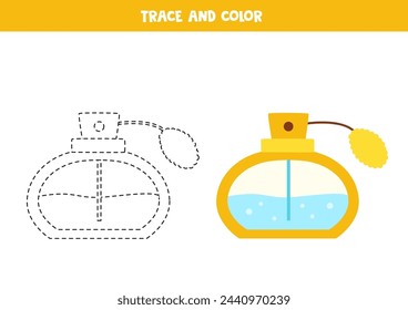 Trace and color cartoon perfume. Worksheet for preschool kids.