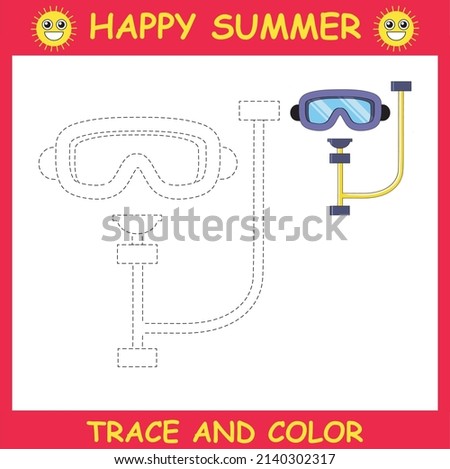 Trace and color cartoon sand bucket . Worksheet for children.summer activities .