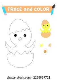 trace and color the chicken. A training sheet for preschool children.Educational tasks for kids. Bird Coloring Book