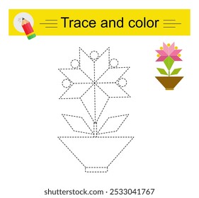 Trace and color for children. Preschool worksheet for practicing fine motor skills. 