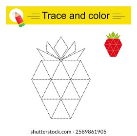 Trace and color for children. Preschool worksheet for practicing fine motor skills. Cartoon strawberries. 