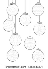 Trace And Color Christmas Ornaments Worksheet. Handwriting Practice For Kids. Christmas Balls On White Background.
