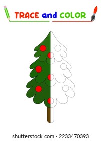 Trace and color the christmas tree. A training sheet for preschool children.Educational tasks for kids. Tiger Coloring Book