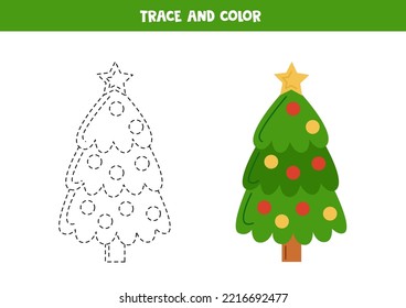 Rastrear y colorear el árbol de Navidad. Hoja de trabajo para niños.