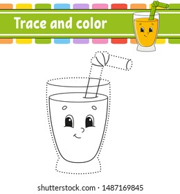 Trace and color. Coloring page for kids. Handwriting practice. Education developing worksheet. Activity page. Game for toddler and preschoolers. Isolated vector illustration. Cartoon style.