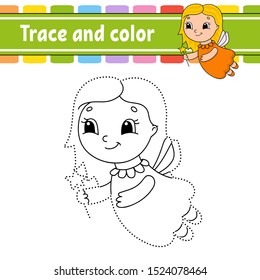 Trace and color. Coloring page for kids. Handwriting practice. Education developing worksheet. Activity page. Game for toddler and preschoolers. Isolated vector illustration. Cartoon style.