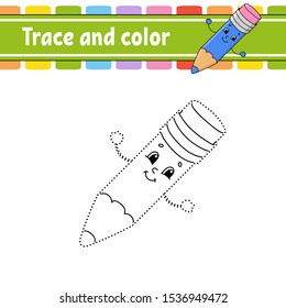 Trace and color. Coloring page for kids. Handwriting practice. Education developing worksheet. Activity page. Game for toddler and preschoolers. Isolated vector illustration. Cartoon style.