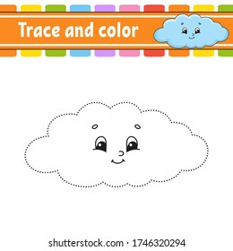 Trace and color. Coloring page for kids. Handwriting practice. Education developing worksheet. Activity page. Game for toddlers. Isolated vector illustration. Cartoon style.
