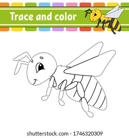 Trace and color. Coloring page for kids. Handwriting practice. Education developing worksheet. Activity page. Game for toddlers. Isolated vector illustration. Cartoon style.