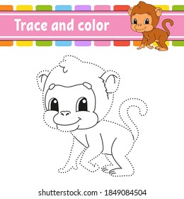 Trace and color. Coloring page for kids. Handwriting practice. Education developing worksheet. Activity page. Game for toddlers. Isolated vector illustration. Cartoon style.