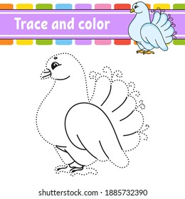 Trace and color. Coloring page for kids. Handwriting practice. Education developing worksheet. Activity page. Game for toddlers. Isolated vector illustration. Cartoon style.