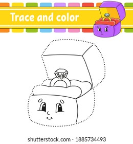 Trace and color. Coloring page for kids. Handwriting practice. Education developing worksheet. Activity page. Game for toddlers. Isolated vector illustration. Cartoon style.