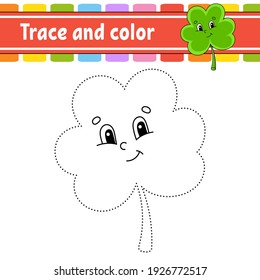 Trace and color. Coloring page for kids. St. Patrick's day. Handwriting practice. Education developing worksheet. Activity page. Game for toddlers. Isolated vector illustration. Cartoon style.