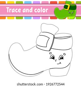Trace and color. Coloring page for kids. St. Patrick's day. Handwriting practice. Education developing worksheet. Activity page. Game for toddlers. Isolated vector illustration. Cartoon style.