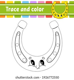 Trace and color. Coloring page for kids. St. Patrick's day. Handwriting practice. Education developing worksheet. Activity page. Game for toddlers. Isolated vector illustration. Cartoon style.