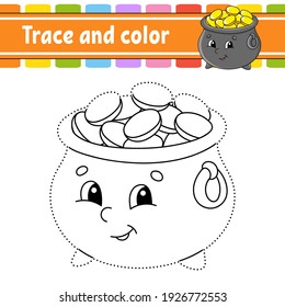 Trace and color. Coloring page for kids. St. Patrick's day. Handwriting practice. Education developing worksheet. Activity page. Game for toddlers. Isolated vector illustration. Cartoon style.