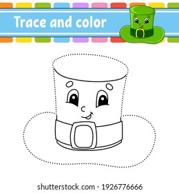 Trace and color. Coloring page for kids. St. Patrick's day. Handwriting practice. Education developing worksheet. Activity page. Game for toddlers. Isolated vector illustration. Cartoon style.