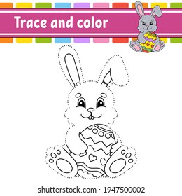 Trace and color. Coloring page for kids. Handwriting practice. Education developing worksheet. Activity page. Game for toddlers. Isolated vector illustration. Cartoon style. Easter theme.