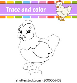 Trace and color. Coloring page for kids. Handwriting practice. Education developing worksheet. Activity page. Game for toddlers. Isolated vector illustration. Cartoon style.