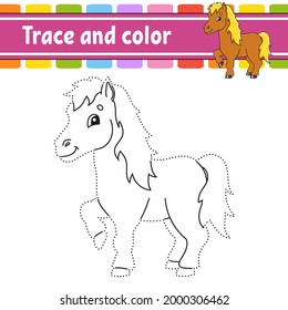 Trace and color. Coloring page for kids. Handwriting practice. Education developing worksheet. Activity page. Game for toddlers. Isolated vector illustration. Cartoon style.