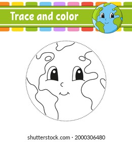 Trace and color. Coloring page for kids. Handwriting practice. Education developing worksheet. Activity page. Game for toddlers. Isolated vector illustration. Cartoon style.