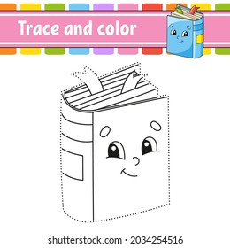 Trace and color. Coloring page for kids. Back to school theme. Handwriting practice. Education developing worksheet. Activity page. Game for toddlers. Isolated vector illustration. Cartoon style.