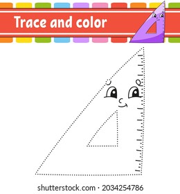 Trace and color. Coloring page for kids. Back to school theme. Handwriting practice. Education developing worksheet. Activity page. Game for toddlers. Isolated vector illustration. Cartoon style.